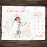 Baby Girl Milestone Blanket, Baby Shower Gift, Baby Month Blanket, Personalized Rainbow Baby Age Blanket