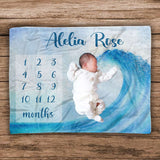 Baby Milestone Ocean Waves Blanket, Baby Shower Gift, New Mom Gift, Monthly Baby Blanket