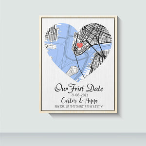 Couple Gift, Anniversary Gift, Gift for Him, Gift for Her Where it All Began Custom Map Canvas