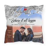 Valentine Gift Personalized Maps & Photo Pillow, Valentine or Him Gift for Her, Valentine Anniversary Gift, Where It All Began Valentine Pillow