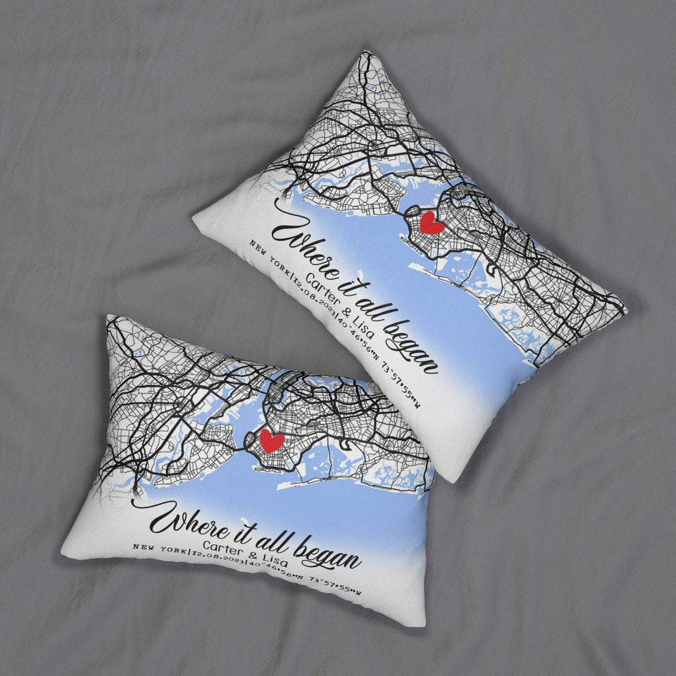 Couple Gift Personalized Maps Pillow, Gift for Her, Anniversary Gift, Engaged Gift, Where It All Began Couple Pillow