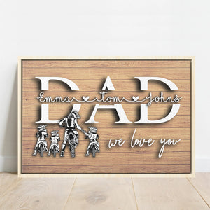 Motocross Biker Dad Gift Kid Son Daughter Name Canvas, Personalized Father's Day Grandpa Dirt Bike Rider Dirtbike Gift