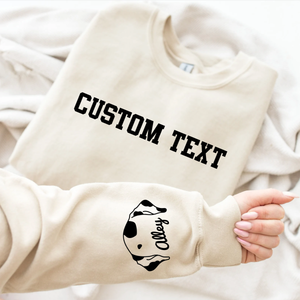 Personalized Dog Ear Sweatshirt with Names on Sleeve, Gift for Mom, Gift for Dad, Custom Pet Name