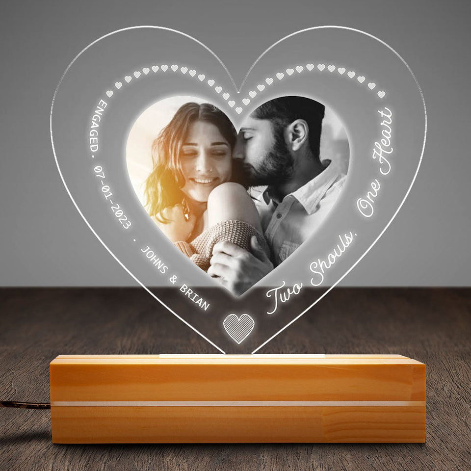 Engagement Newly Engaged Gifts for Couple Personalized Acrylic Heart Plaque LED Lamp Night Light