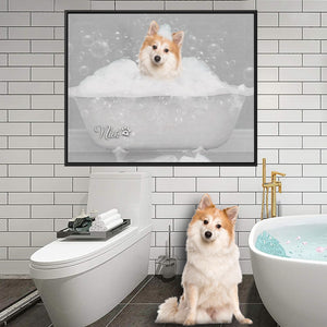 Funny Bathroom Art, Pet Bathtub, Animal in Tub, Pet Lovers Gift, Custom Pet Portrait From Photo, Restroom Pet Portraits