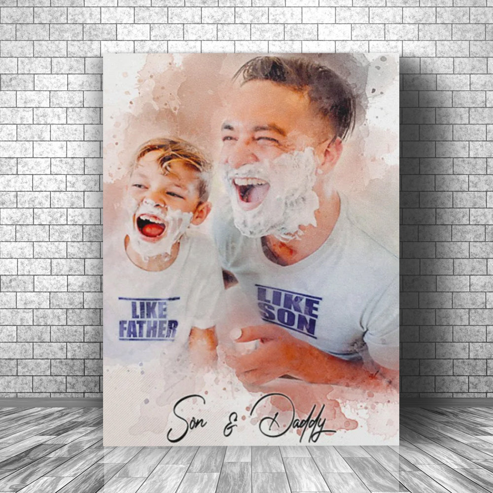 Funny Gift for Dad Canvas, Father's Day Gift, Personalized Dad Watercolor Portrait, Christmas Birthday Gift For Dad, Any Photo Watercolor Art