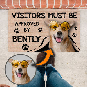 Funny Personalized Dog Doormat, Visitors Must Be Approved by Dog Door Mat, Custom Photo Dog Lover Gift, Dog Face Picture on Mat