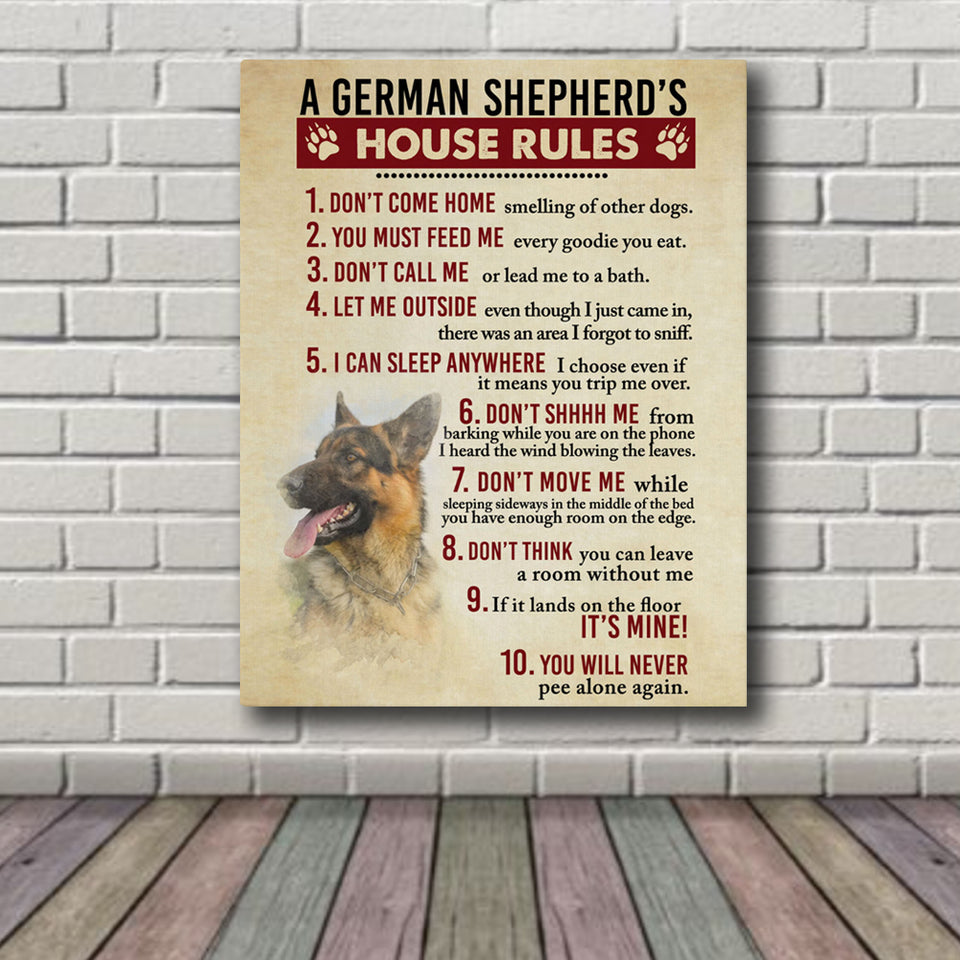 German Shepherd’s House Rules Canvas, Dog Mom Dog Dad Gift, Pet Owner Gifts, Custom Dog Portrait Canvas