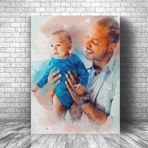 Gift for Dad Canvas, Father's Day Gift, Personalized Dad Watercolor Portrait, Christmas Birthday Gift For Dad, Any Photo Watercolor Art