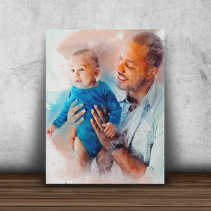 Gift for Dad Canvas, Father's Day Gift, Personalized Dad Watercolor Portrait, Christmas Birthday Gift For Dad, Any Photo Watercolor Art