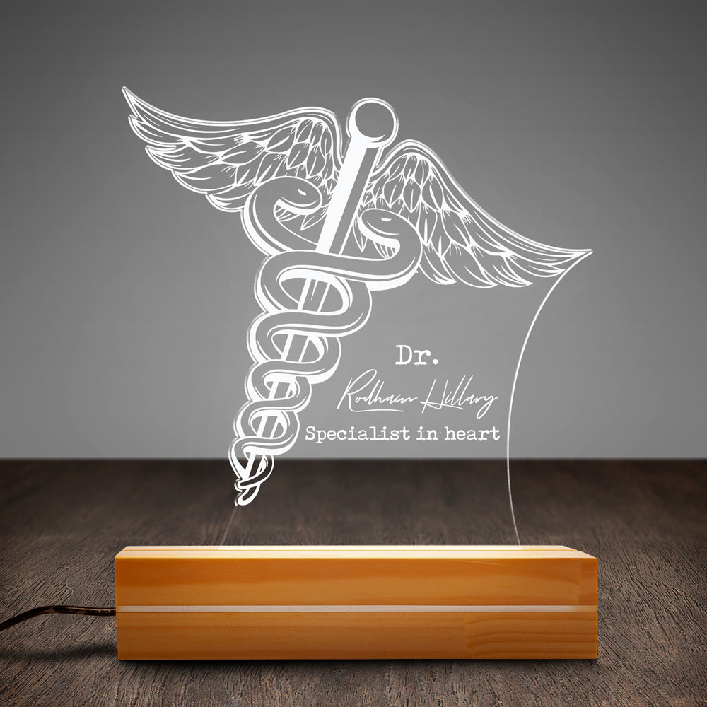 Gift for Doctor, Personalized Acrylic Led Desk Lamp with Medical Sign, Unique Doctor Gift as a 3D Printed Lamp, Doctor Graduation Gifts