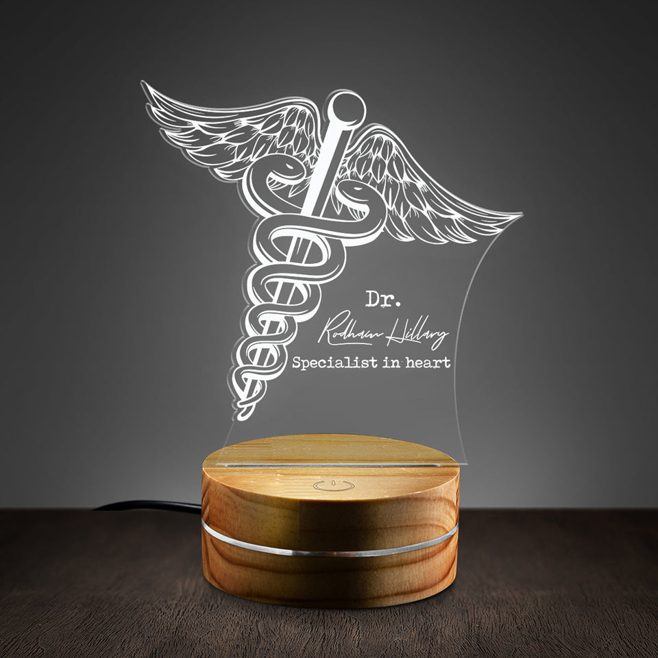 Gift for Doctor, Personalized Acrylic Led Desk Lamp with Medical Sign, Unique Doctor Gift as a 3D Printed Lamp, Doctor Graduation Gifts