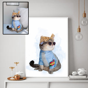 Watercolor Pet Painting Portrait, Dog Cat Painting Portrait Canvas Wall Art, Pet Memorial Gift, Pet Loss Gift