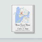 Home Sweet Home New Home Map Gift, Housewarming Gift for Couple, Realtor Closing Gift Custom Wrap Canvas