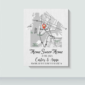 Home Sweet Home New Home Map Gift, Housewarming Gift for Couple, Realtor Closing Gift Custom Wrap Canvas