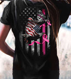 American Flag Bird With Pink Ribbon Breast Cancer Awareness T-shirt Funny