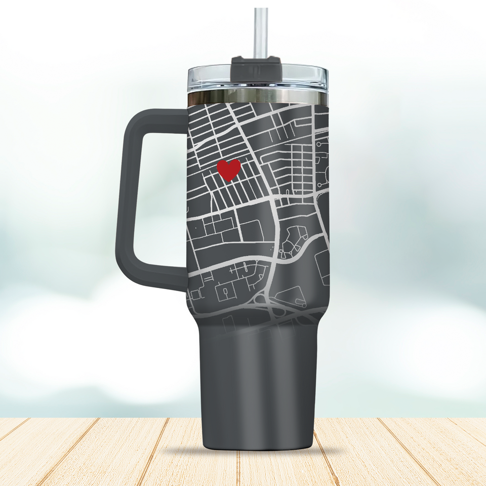 Custom City Map on Tumbler 40oz, Map of Any Town or City, Gift for Him, Gift for Her
