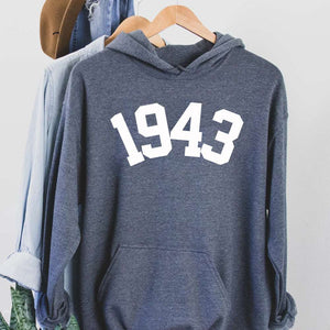 Custom 80th Birthday Hoodie, 1943 Birthday Year Number Hoodie for Women - GreatestCustom