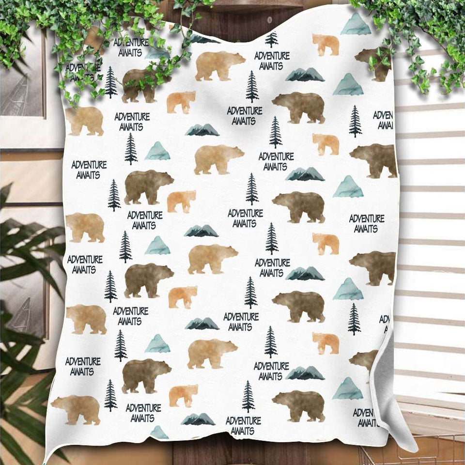 Bears and Mountains Woodland Baby Blanket, Personalized Baby Blanket Gift, Toddler Blanket, Baby Shower Gift