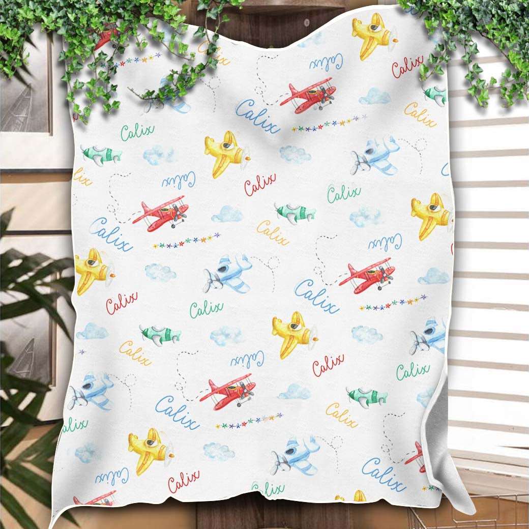 Airplane Baby Blanket, Personalized Baby Blanket Gift, Toddler Blanket, Baby Shower Gift