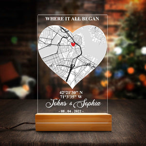 Couple Anniversary Gifts for Him & Her Personalized Custom Map Our First Date Acrylic Plaque With LED Night Light