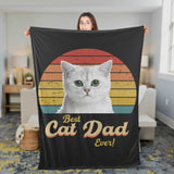 Best Cat Dad Ever Personalized Cat Photo Vintage Retro Fleece/Sherpa Blanket - GreatestCustom