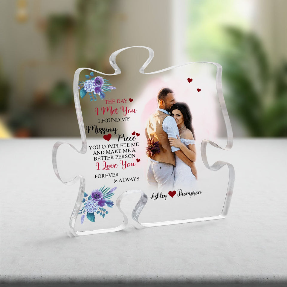 Create Your Own Valentine Gifts with Couple Photo on Puzzle Acrylic Plaque