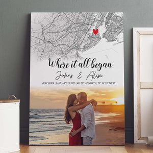 Couple Gift for Him & Her, Engagement Gift, Where It All Began Maps Couple Canvas