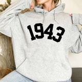 Custom 80th Birthday Hoodie, 1943 Birthday Year Number Hoodie for Women - GreatestCustom