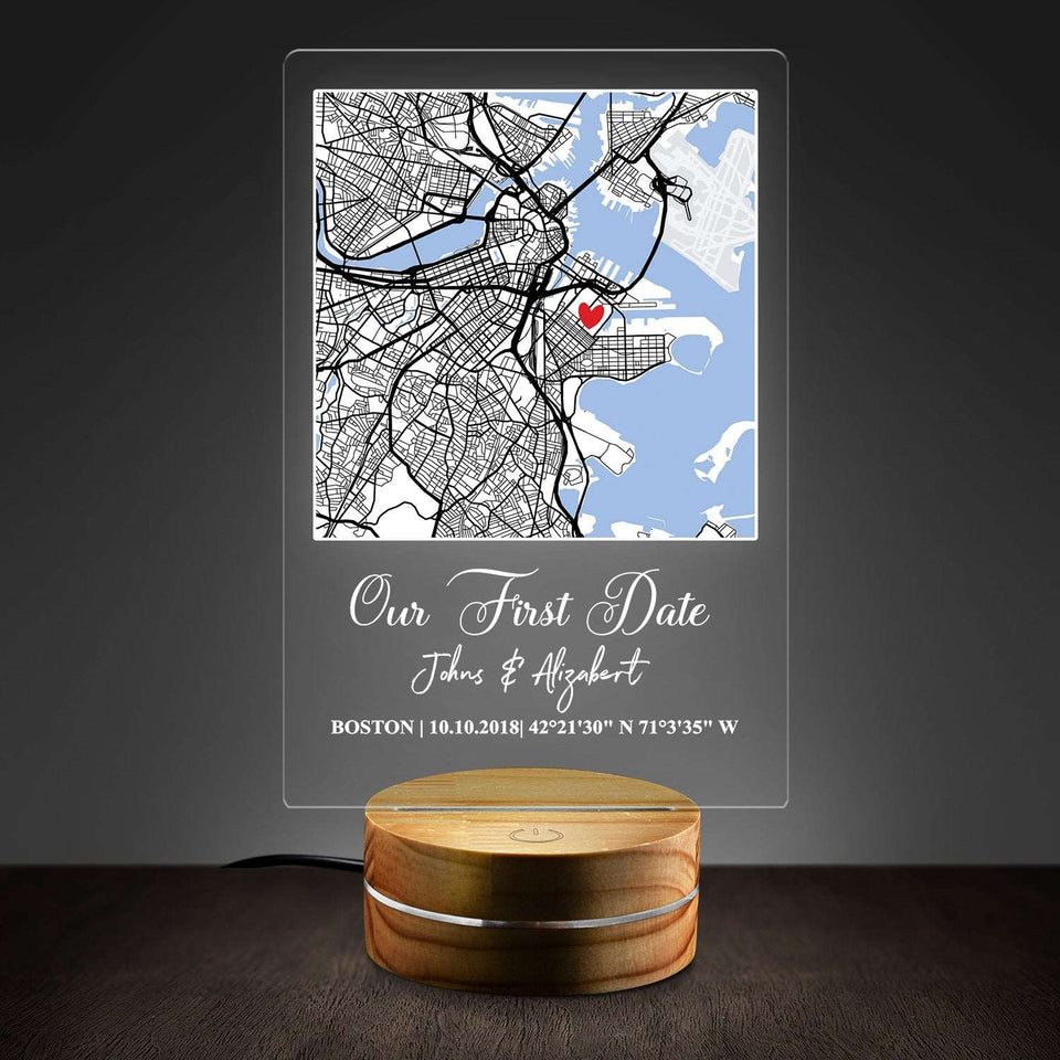 Our First Date Valentines Day Map Plaque Couple Map Gift 