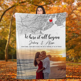 Couple Gift for Him & Her Personalized Blanket, Engagement Gift, Where It All Began Maps Couple Blanket