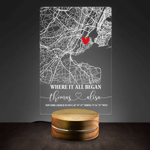 Anniversary Gift For Him Gift For Her Where It All Began Maps Personalized Acrylic Plaque LED Lamp Night Light