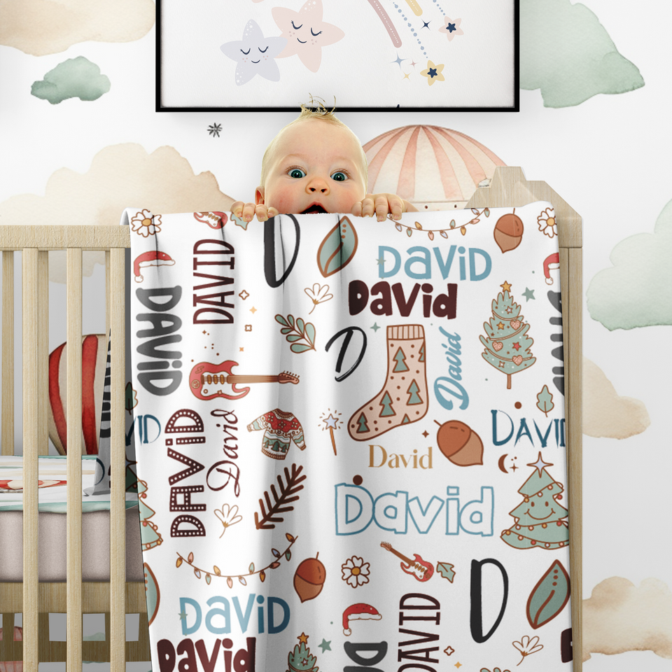 Personalized Baby Name Blanket, Christmas Blanket, Toddler Christmas Blanket