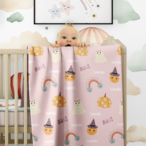 Personalized Baby Name Blanket, Groovy Halloween Name Blanket, Toddler Custom Blanket