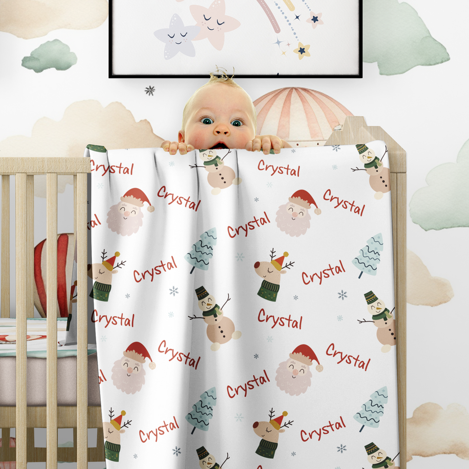 Personalized Baby Name Blanket, Groovy Christmas Name Blanket, Toddler Custom Blanket