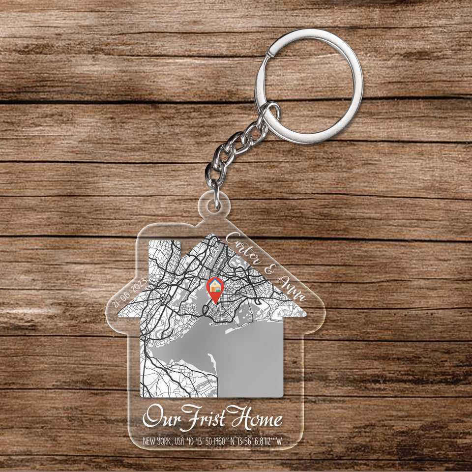 Our First Home KeyChain,Housewarming Gift, Realtor Closing Gift,First Home Gift, Personalized Maps Home Keychain