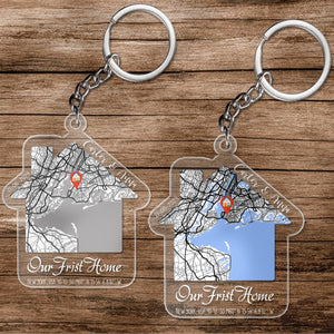 Our First Home KeyChain,Housewarming Gift, Realtor Closing Gift,First Home Gift, Personalized Maps Home Keychain