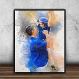 Gift For Dad From Son, Christmas Birthday Gift For Dad Canvas, Personalized Baseball Dad & Son Portrait