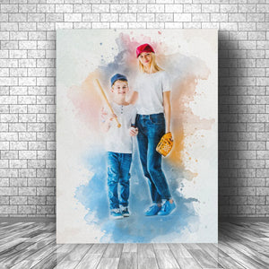 Gift For Baseball Mom, Christmas Birthday Gift For Mom Canvas, Personalized Baseball Mom & Son Portrait