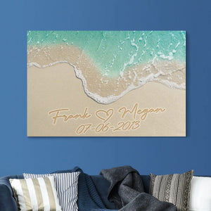 Personalized Beach Sand Writing Square Canvas, Couple Gift, Anniversary Gift, Couple Names Canvas, Beach Name In Sand Wall Art Canvas - Greatestcustom