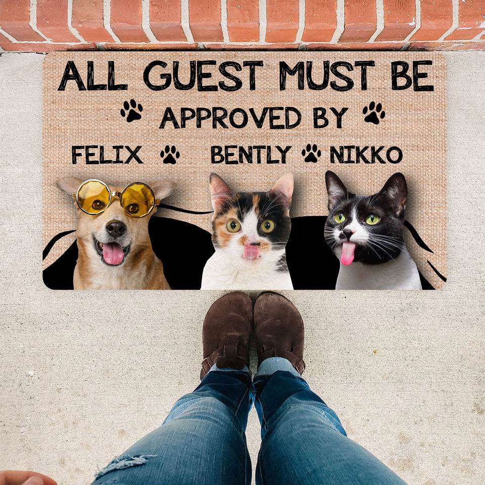 Personalized Dog Door Mat, Cat Door Mat, Dog Cat Lovers Gift, All Guest Must Be Approved By The Dogs Cat Door Mat
