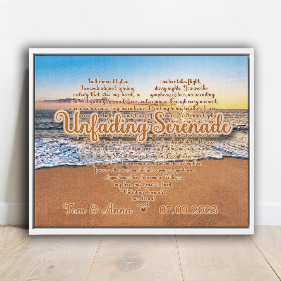 Personalized Song Lyrics Beach Sun Set Canvas, Anniversary Gift for Couple, Gift for Her, Song Lyrics Canvas