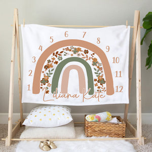 Rainbow Monthly Milestone Blanket, Newborn Baby Gift, Baby Shower Gift, Baby Age Personalized Blanket