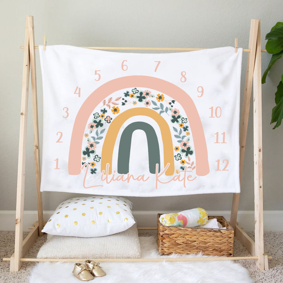 Rainbow Monthly Milestone Blanket, Newborn Baby Gift, Baby Shower Gift, Growth Tracker Milestone Blanket