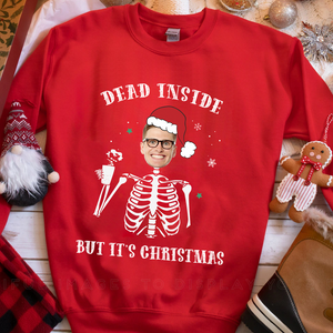 Custom Face Dead Inside But It's Christmas Sweatshirt, Custom Funny Christmas Sweatshirt