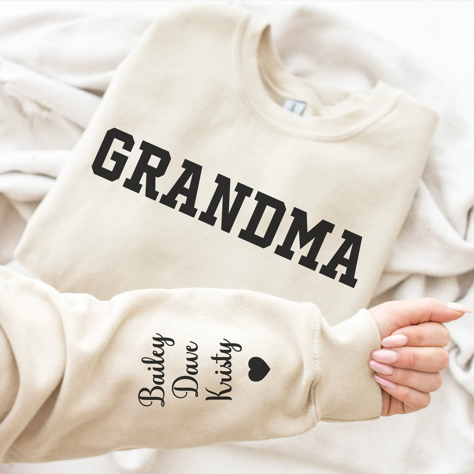 Personalized Grandma Sweatshirt with Grandkids Names on Sleeve, Gift for Grandma, Gift for Grandpa, Sweatshirt with Name on Sleeve