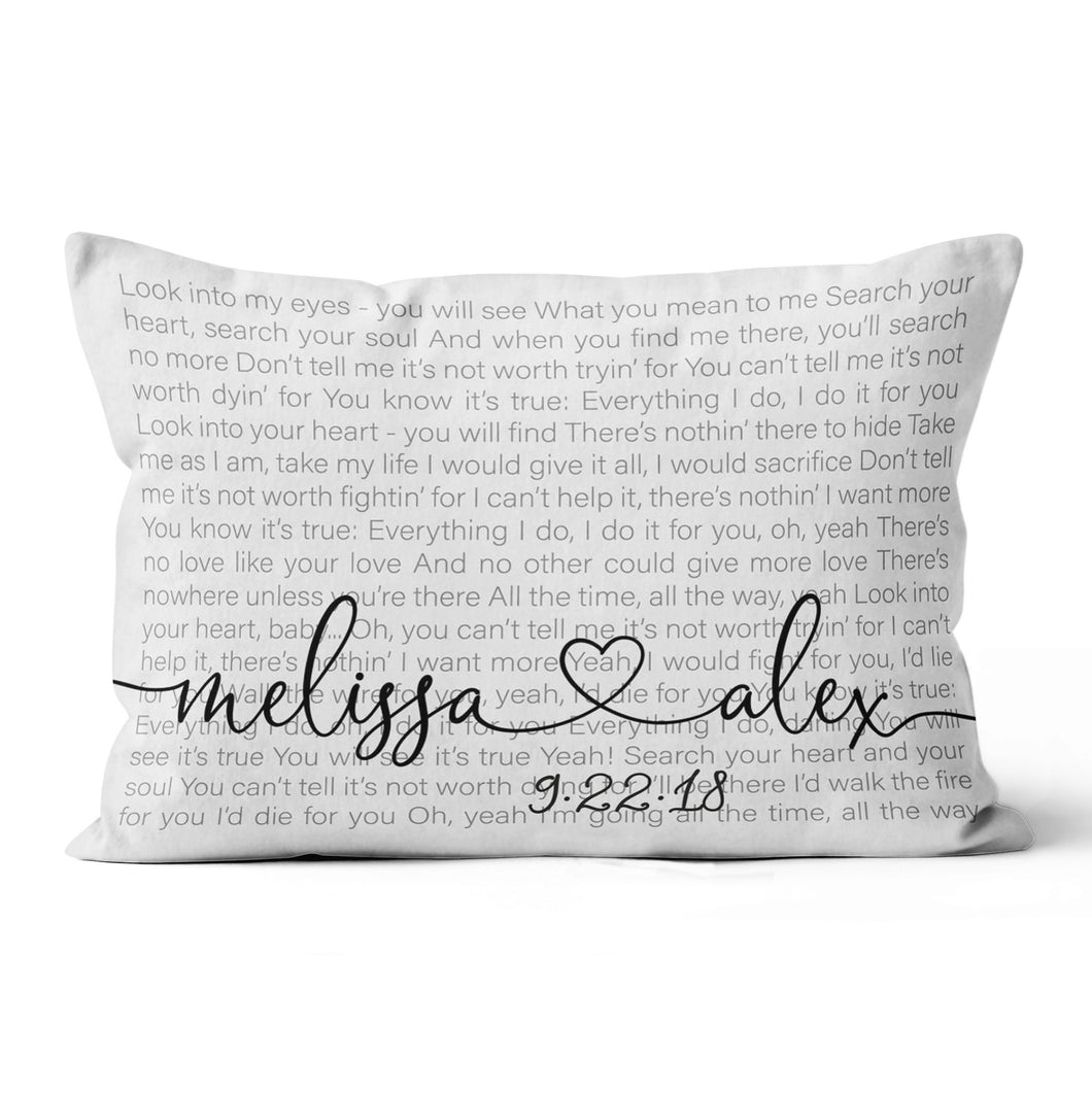 Song lyrics Pillow, Wedding Song Lyrics Pillow, Wedding Gift,Custom Song Lyrics, 1st Anniversary Gift  Linen Throw Pillow