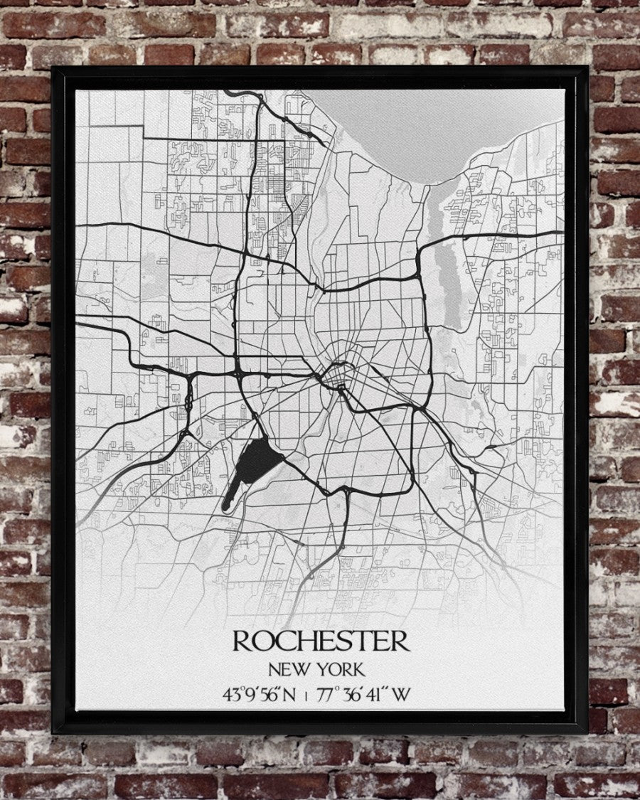 Rochester Map Print Canvas, New York NY USA Map Art, Custom Your State, Monroe County City Street Road Map Wall Decor