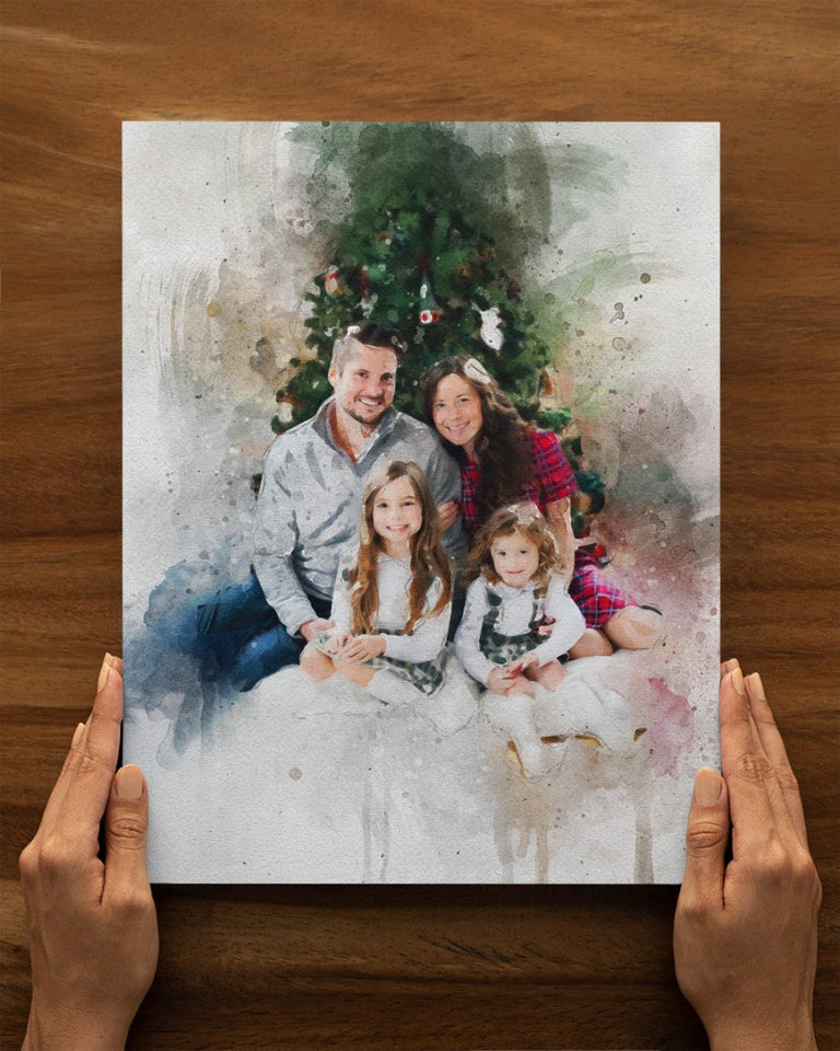 Personalized Custom Family Photo Christmas Wall Decor, Christmas Watercolor Wall Art Canvas - GreatestCustom