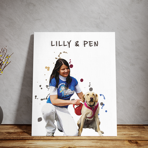 Custom Printed Pet with Human Portrait, Memorial Pet Gift Painting Oil, Unique Pet Canvas Print